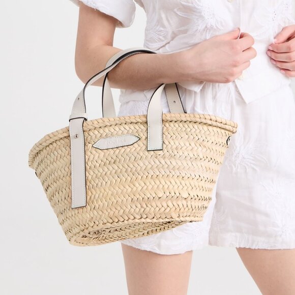 [🌟 PRICE FIRM] POOLSIDE Essaouira Small White Genuine Leather Straw Basket Bag - Picture 2 of 16